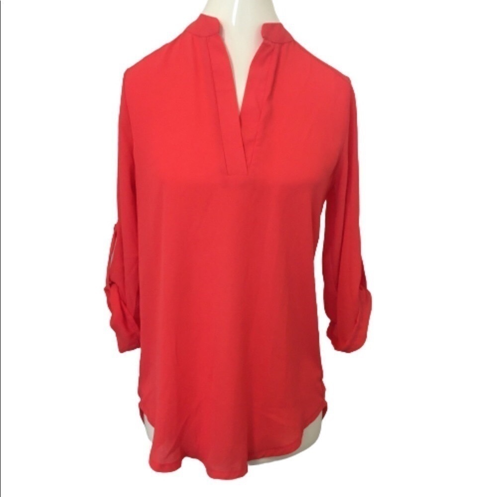 J&K V neck red 3/4 sleeves tunic top size Small